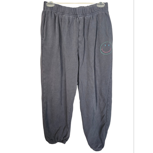 Miou Muse Pants - Miou Muse Josie Jogger Pants French Terry Charcoal Grey Smiley Face Size Med EUC